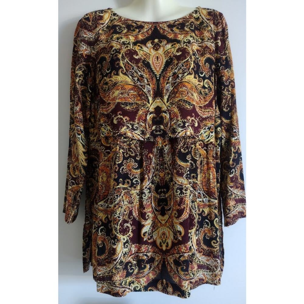 J. Jill Long Sleeve Print Tunis with Side Splits, Brown Multi, Sz XSP NWT